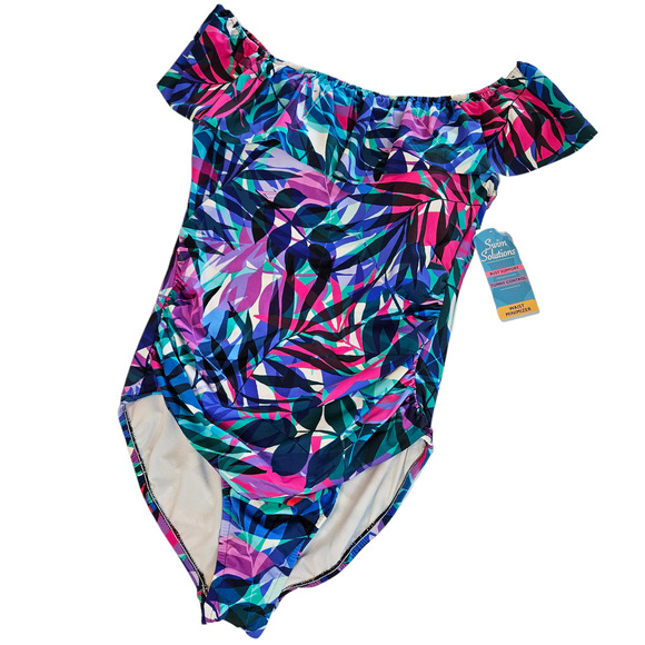 Swim Solutions Waist Minimizer Off the Shoulder One Piece Swimsuit Women's 16 - Picture 2 of 11